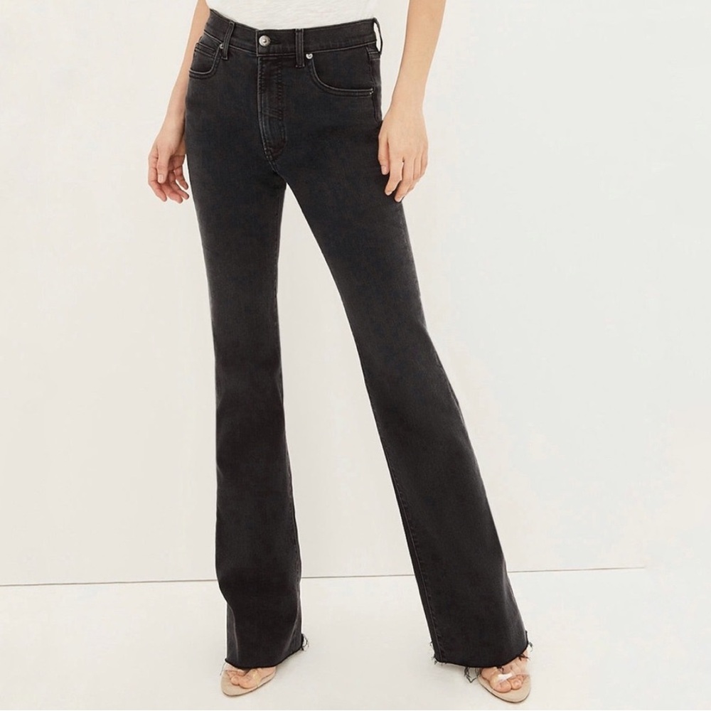 Veronica Beard High Rise Leena Bootcut Denim Jeans in Washed Onyx Charcoal